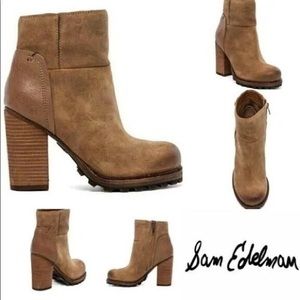 Sam Edelman suede leather ankle boots 90’s Franklin heeled stack combat 9 y2k
